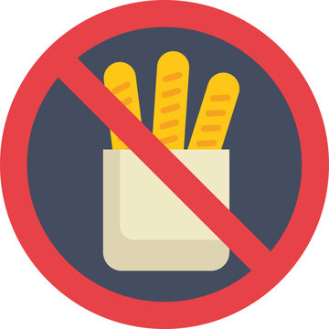recommend clip art: Prohibition sign forbidding food, represented by breadsticks in a paper bag, often seen at libraries, museums or archives