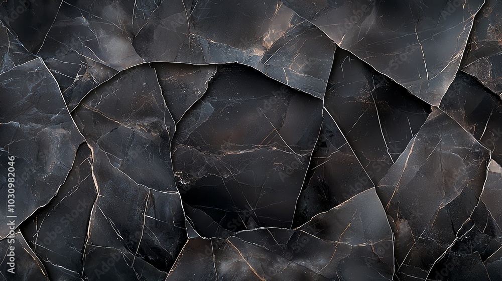 Poster a stunning close-up of dark cracked stone surface displaying intricate patterns and textures in a mo