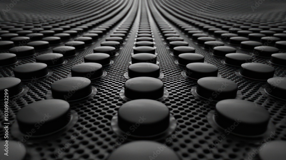 Poster a black and white pattern of round objects on a grid