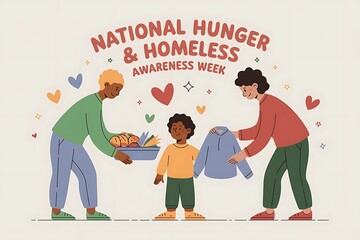 Illustration for National Hunger and Homeless Awareness Week with helping hands

