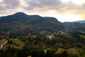 Autumn landscape at sunset. Beautiful nature landscape