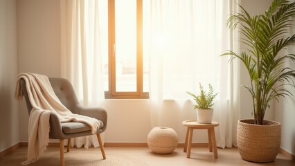 Cozy Living Room with Natural Light and Plants
