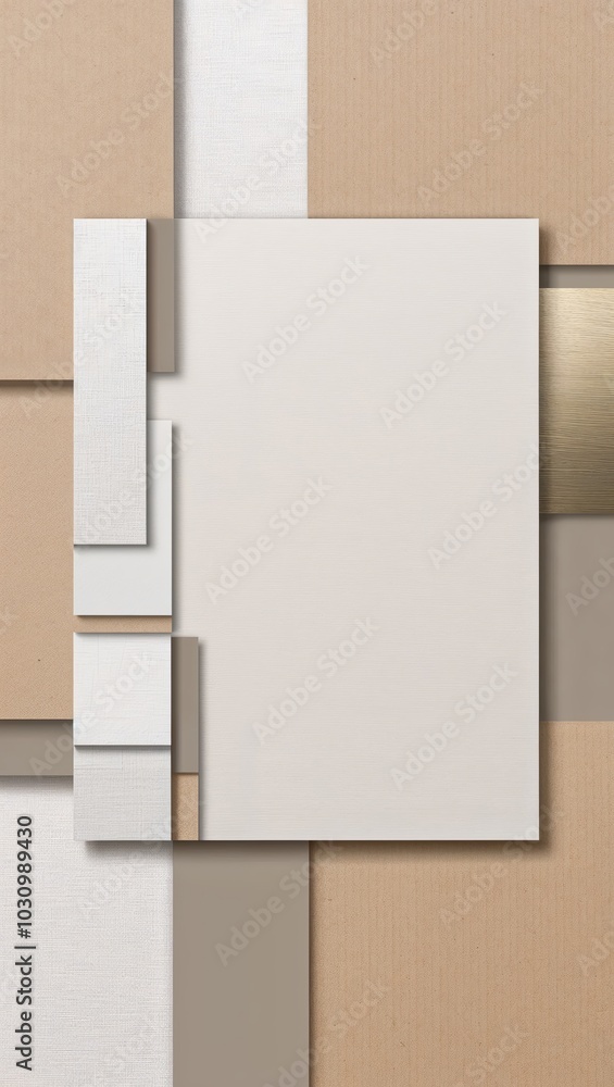 Wall mural abstract geometric background with white, brown, and gold paper textures.