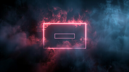 Futuristic neon rectangle with glowing edges on dark smoky background, perfect for tech and modern branding