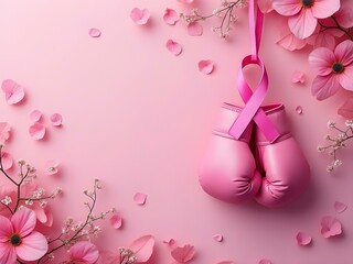 Breast cancer day photo with pink boxing gloves