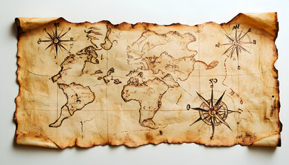 Ancient Navigation Map Used by Conquistadors, Historical Exploration  