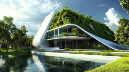 Fototapeta premium Integration of eco-friendly features in modern building design.