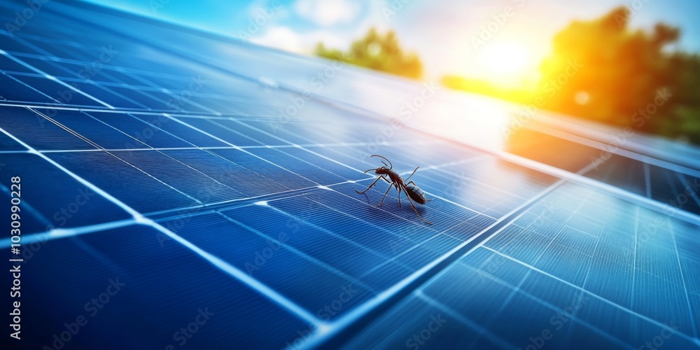 Poster emphasizing green technology with an intimate view of photovoltaic systems.