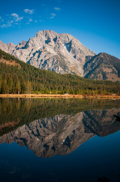 Mount Moran is reflected in Jenny Lake, Grand Teton National Park, Wyoming