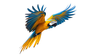 Obraz premium Blue-and-yellow Macaw Bird, Flying, on Transparent Background PNG, Wallpaper, Cover and Smartphone Screen, PC, Laptop, Graphic, Transparent PNG