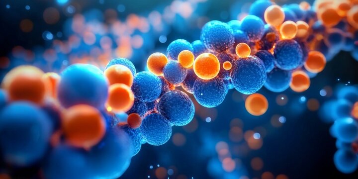 Blue and orange lipids surround the LDL protein B100.