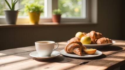 Cozy Breakfast Scene with Pastries and Coffee