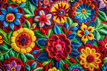 Vibrant Mexican Floral Embroidery Background for High Dynamic Range Imagery