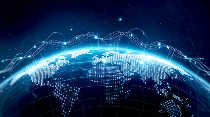 Fototapeta premium Abstract Connected Digital Globe Illuminated Global Network Design with a Futuristic and Technological Appeal