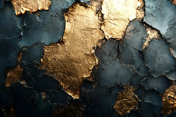 A textured surface featuring a blend of dark tones and shimmering gold leaf, showcasing an artistic and modern aesthetic.