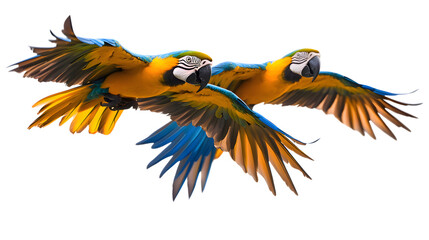 Obraz premium Blue-and-yellow Macaw Bird, Flying, on Transparent Background PNG, Wallpaper, Cover and Smartphone Screen, PC, Laptop, Graphic, Transparent PNG