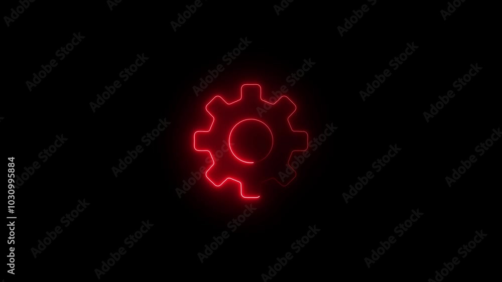 Poster glowing neon gear setting icon animation on black background. neon setting updating icon animation.
