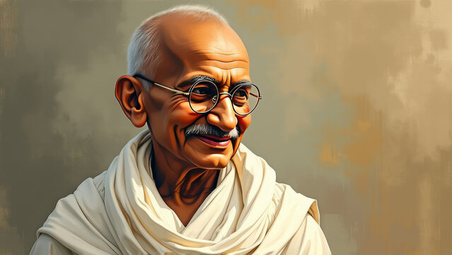 Portrait of mahatma gandhi with Glasses in Traditional Wrap