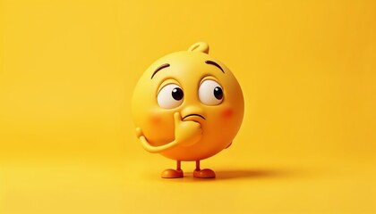 Fototapeta premium Cheerful Thoughtful Emoji on Bright Yellow Background