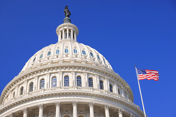 US Capitol in Washington DC with blue sky background, USA
