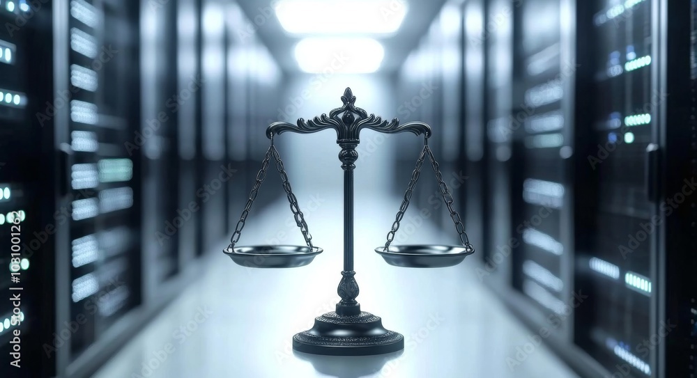 Poster emphasizing data security within the legal frameworks of justice.
