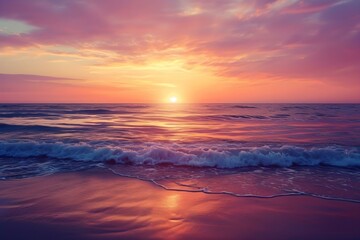 Fototapeta premium Vibrant Sunset Over Ocean Waves 