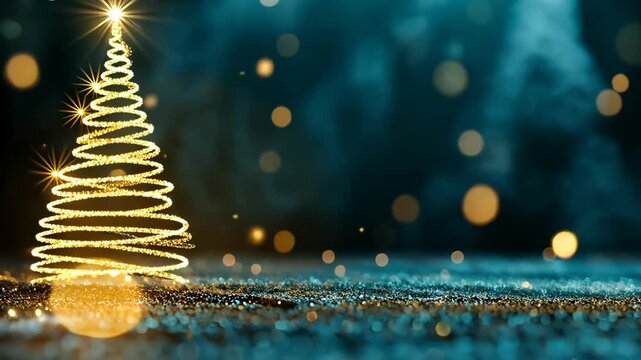 minimal magical theme Christmas tree abstract background with copy space, gold sparkle Christmas tree made of light	
