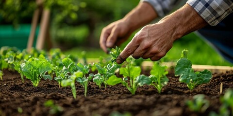 A farmer begins planting seeds in a suburban garden to kick off the agricultural season.