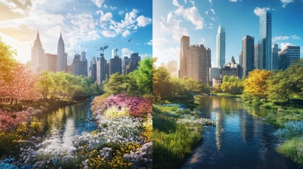 Vibrant Urban Park with Skyscrapers and Nature