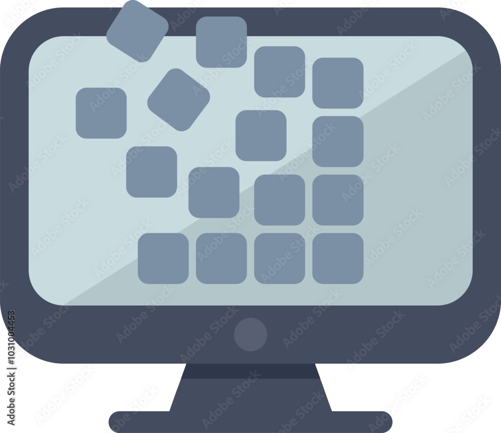 Poster computer monitor is showing a disintegrating pixelated image, representing data loss or corruption