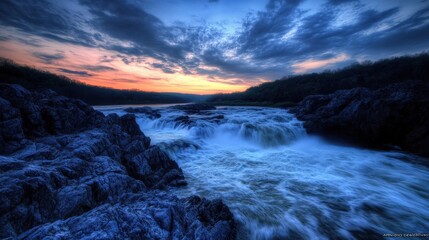 Great Falls: Stunning Sunset View of Rapids in the Potomac River