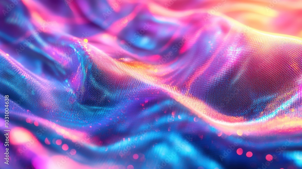 Poster abstract colorful fabric waves reflecting light in vibrant patterns
