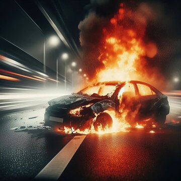 Accident et voiture en feu 