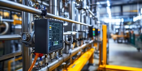 Naklejka premium Industrial factory equipment encompasses various components essential for automation.