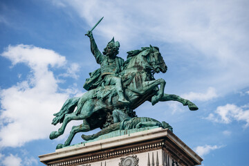 Clermont-Ferrand, France - July 8, 2024 : Statue of Vercingetorix in the middle of place de Jaude. The statue was created by Frederic Auguste Bartholdi © Andrei Antipov