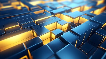 Fototapeta premium 3d rendering of blue and yellow abstract geometric background. Scene for advertising, technology, showcase, banner, game, sport, cosmetic, business, metaverse. Sci-Fi Illustration. Product display