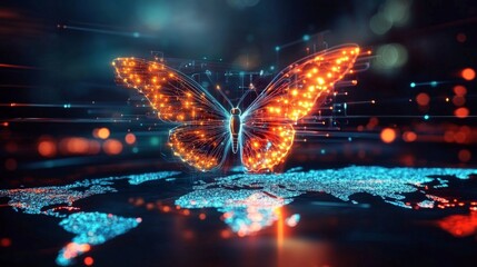 This concept merges the symbolism of a butterfly with the global map to depict startups.