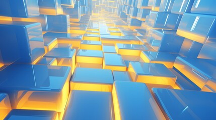 Fototapeta premium 3d rendering of blue and yellow abstract geometric background. Scene for advertising, technology, showcase, banner, game, sport, cosmetic, business, metaverse. Sci-Fi Illustration. Product display