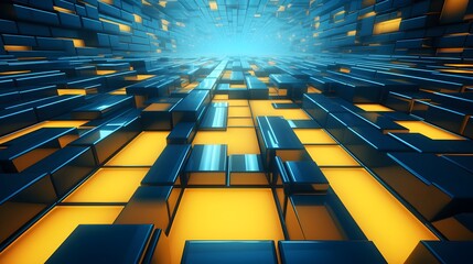 Obraz premium 3d rendering of blue and yellow abstract geometric background. Scene for advertising, technology, showcase, banner, game, sport, cosmetic, business, metaverse. Sci-Fi Illustration. Product display