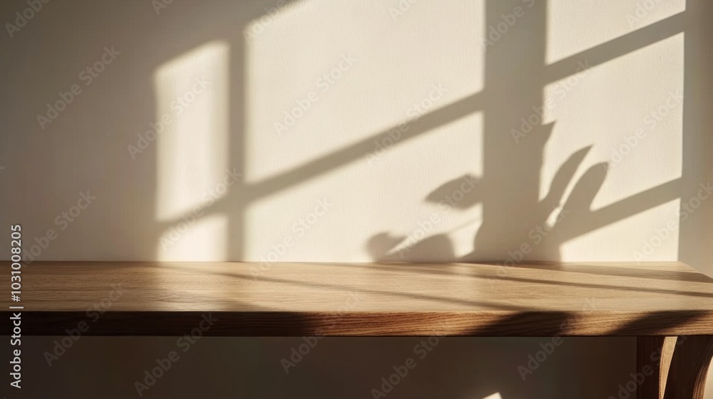 Poster sunlight streams through a window, creating a delicate interplay of shadows from potted plants on a 
