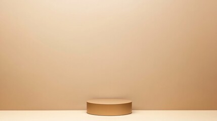 A round pedestal rests on a smooth surface against a warm beige backdrop, creating a stylish setting perfect for presenting art, products, or decorative items in an elegant manner