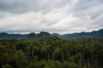 Expansive View of Rolling Hills and Dense Forest in Saxon Switzerland, Germany