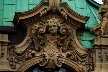 Ornate Baroque Facade Detail in Dresden, Germany with Copper Roof