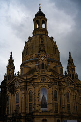 Fototapeta premium Close-Up of Frauenkirche Dome in Dresden, Germany against Cloudy Sky