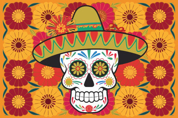Obraz premium Day of the Dead in Mexico, colorful skull vector.