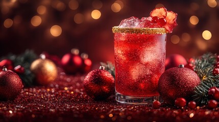 Bright Red Cocktails with Gold Glitter Rim for Elegant Party Celebrations