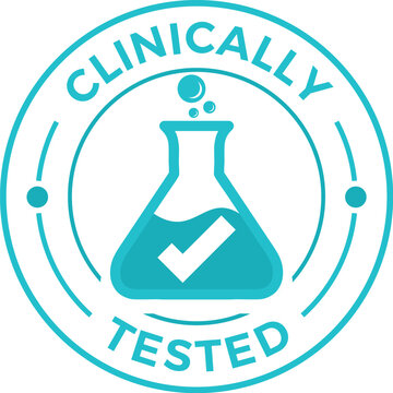 Clinically tested Icons set in black filled and outlined.