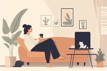 Fototapeta premium A minimalist backdrop enhances the tranquility of a woman’s evening routine.