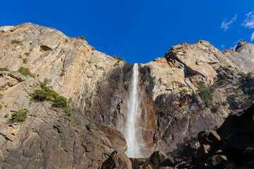 Sunny view of the Bridal Veil in Yosemite National Park