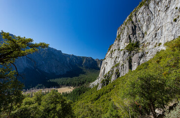 Sunny high angle view of the landscape at Yosemite National Park